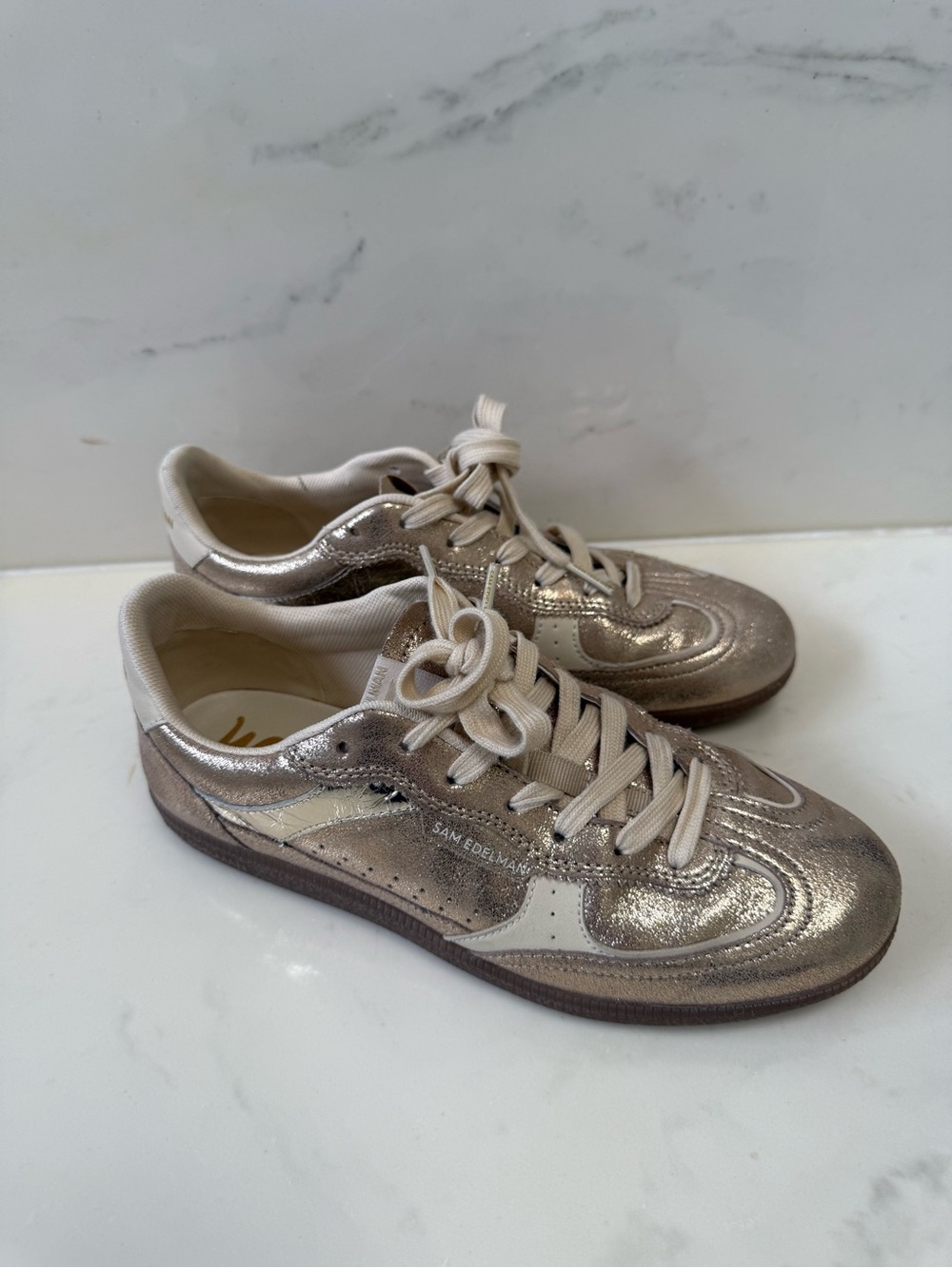 Sam Edelman Metallic Gold and Cream Women's Sneakers